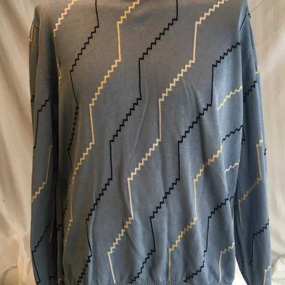 Vintage Tundra Men L 90’s Oversized Knit Sweater Hipster Dad Cosby Silk Zig Zag - Picture 13 of 15